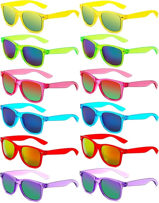 Eyegla 8/12/18 Pack Neon Sunglasses Bulk Colorful Multipack Party Sunglasses Retro Glasses Party Favor for Adult Men Women