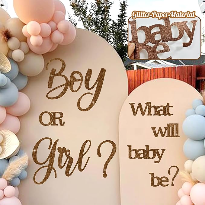 Large Glitter Paper Gender Reveal Decorations Decals for Balloon Arch Boy or Girl What Will Baby Be Signs for Backdrop Baby Shower Party Supplies He or She Letters Stickers for Pregnancy Banner