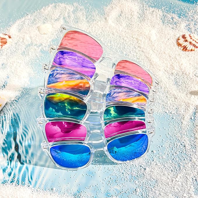 15 Pack Neon Party Favors Sunglasses Bulk, Retro Colorful Mirror Lens Sunglasses 80s 90s Party Glasses