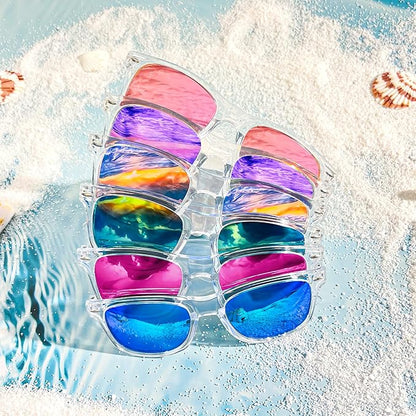 15 Pack Neon Party Favors Sunglasses Bulk, Retro Colorful Mirror Lens Sunglasses 80s 90s Party Glasses