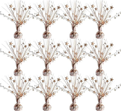 12 Pack Metallic Rose Gold Foil Spray Centerpieces Stars Brust Table Centerpieces for Wedding Birthday Anniversary Holiday Party Decor, Metallic Star Balloon Wights for Party