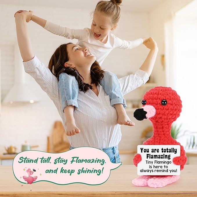 Mini Flamingo Funny White Elephant Gifts for Adults, Christmas Stocking Stuffers for Teen Girls Boys Kids, Birthday Gifts for Women, Positive Crochet Animals You Are Amazing Emotional Flamingo Support