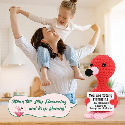 Mini Flamingo Funny White Elephant Gifts for Adults, Christmas Stocking Stuffers for Teen Girls Boys Kids, Birthday Gifts for Women, Positive Crochet Animals You Are Amazing Emotional Flamingo Support