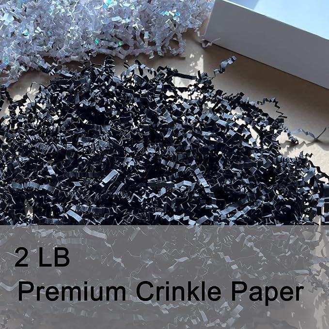 2LB Black Crinkle Paper Filler Crepe Confetti for Gift Wrapping Birthdays Weddings Valentines Day Holiday Party Favors Decorations