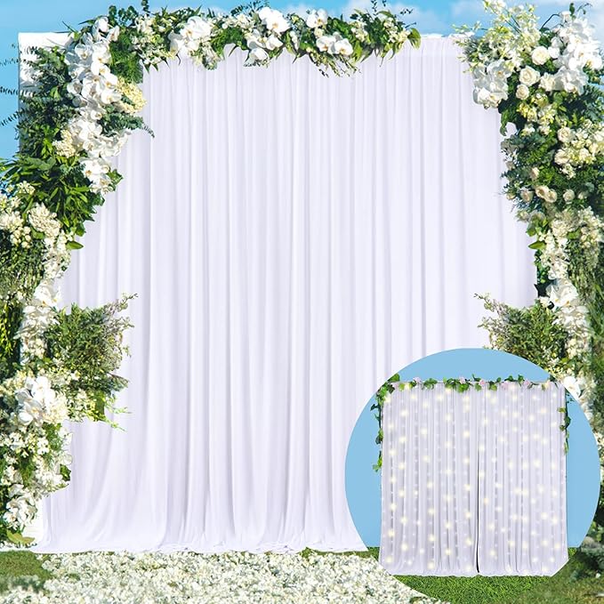 White Backdrop Curtain for Parties Wedding Wrinkle Free White Photo Curtains Backdrop Drapes Fabric Decoration for Baby Shower 5ft x 7ft,2 Panels