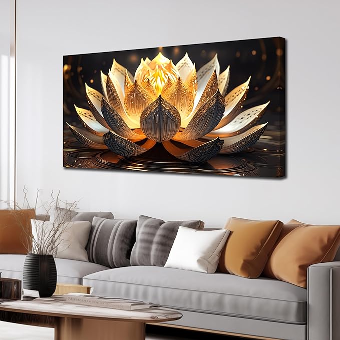 Lotus Flower Pictures Wall Decor for Bedroom Gold Room Wall Decor for Women Modern Canvas Prints Wall Art Size 24 x 48 Inch