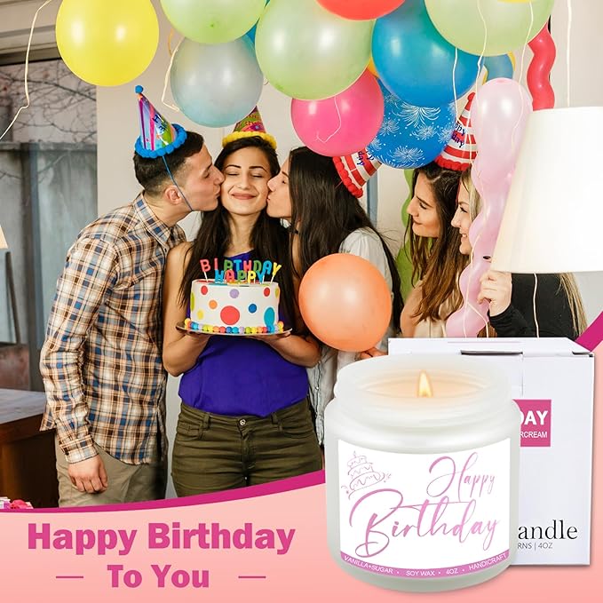 Birthday Candles Gifts for Women, Birthday Gifts for Best Friend Gift Ideas, 4 oz Happy Birthday Candle with Vanilla Birthday Cake Scent 4OZ