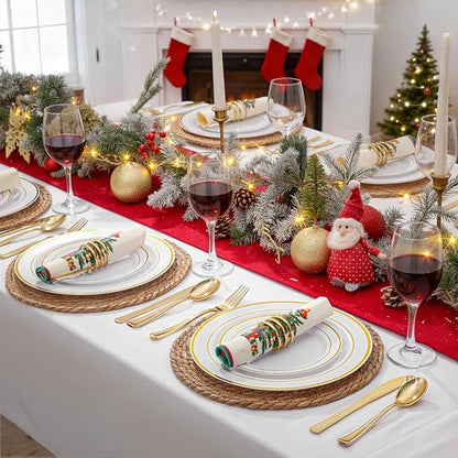 WDF 160 Piece Gold Plastic Silverware - Heavy Duty Gold Silverware Includes 80 Forks, 40 Spoons, 40 Knives, Plastic Utensils Perfect for Wedding, Thanksgiving Party