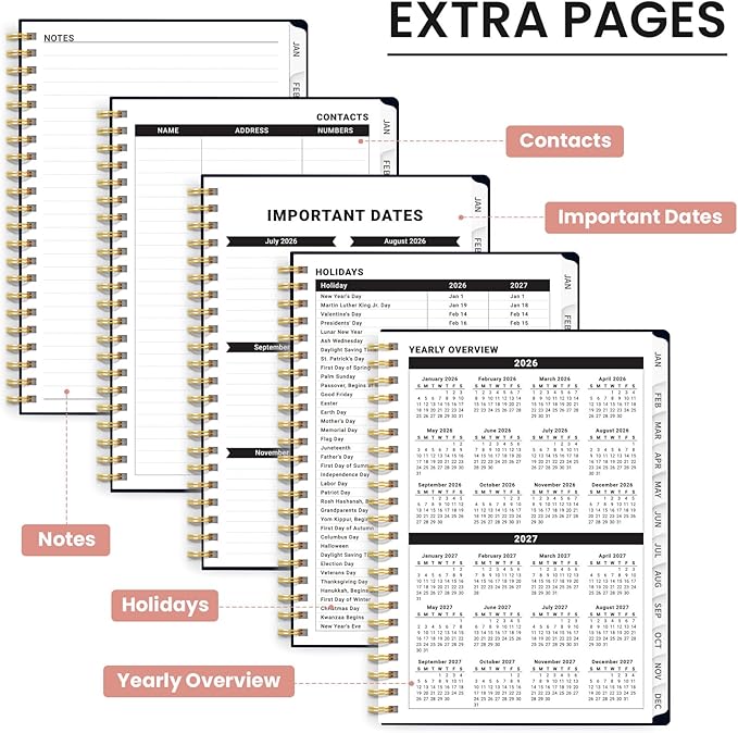 2026 Planner, Weekly and Monthly Planner for Women, Jan 2026 - Dec 2026 Pretty 2026 Calendar Planner with Monthly Tabs, Inner Pocket, Spiral Binding, Perfect for Office Home School - 8.5" x 11", Garden of Whimsy