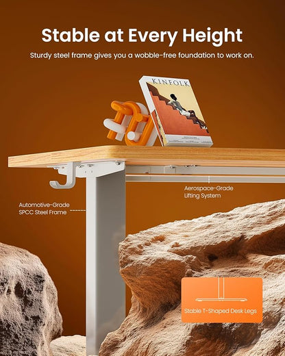 ErGear Height Adjustable Electric Standing Desk, 44 x 24 Inches Sit Stand up Desk, Memory Computer Home Office Desk, Light Vintage Brown