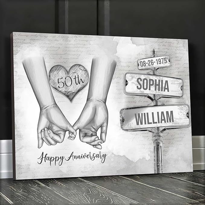 GABITA Personalized Crossroads Street Sign Couple Wall Art, Wedding Anniversary Couple Canvas, Gift for Husband and Wife, Parents, Gift for Christmas, Valentine