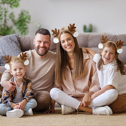 Edoneery Reindeer Antlers Headband for Women, Christmas Furry Deer Antlers Animal Ears Hairband for Cosplay Party Costume