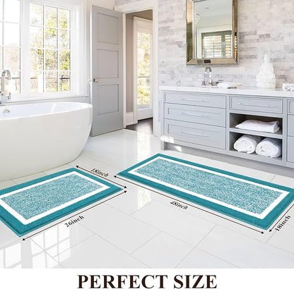 Pauwer Bathroom Sets, Non Slip Bath Mats, Absorbent Shower Rugs for Bathroom Floor, Tub and Shower, Aqua Blue