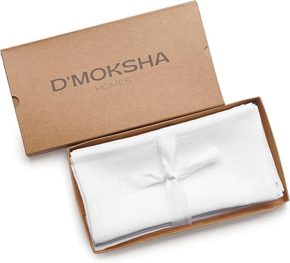 D'Moksha Homes White Linen Napkins 18 x 18 Inch - 100% Pure Linen Cloth Washable Dinner Napkins Set of 4 for Winter, Christmas, Holiday