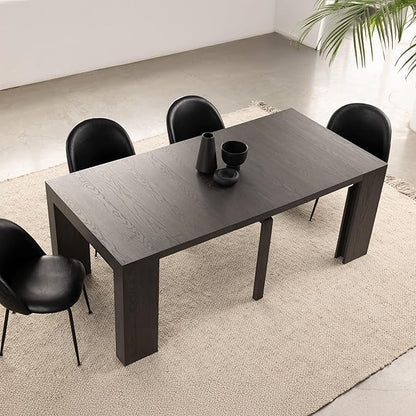 Transformer Table - Solid Wood Extendable Dining Table, Seats 2-12, Expandable Dining Room Table, Space-Saving Furniture, Expandable Dining Furniture, Black (Table Only)