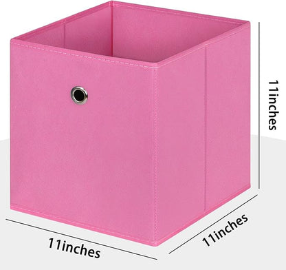 Foldable Storage Cubes Bins ,11 Inch Cloth Storage Cube Fabric Storage Box Cubes Organizer Baskets with Handles for Home Organizer Set of 6 (Pink)