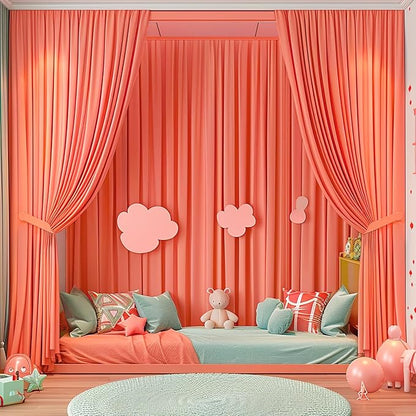 4 Panels Orange Backdrop Curtain for Parties Wrinkle Free Photo Curtains Backdrop Drapes Fabric Decoration for Wedding Birthday Party Baby Shower 20ft(W) x 10ft(H)