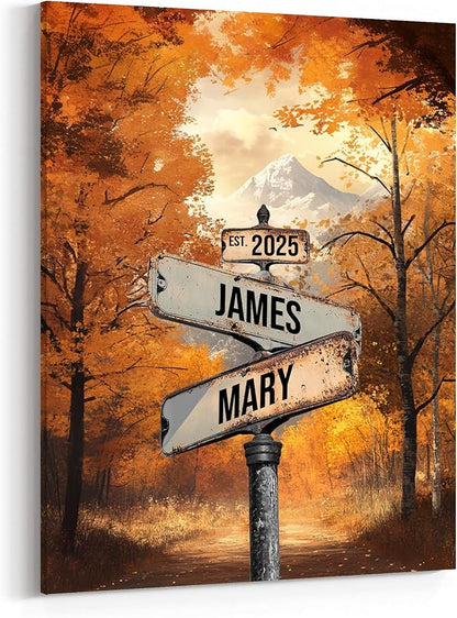 GABITA Personalized Crossroads Street Sign Wall Art for Couples, Anniversary Canvas for Couple, Gift for Valentines Day, Girlfriend Boyfriends Gifts, Custom Poster for Wife and Husband 2