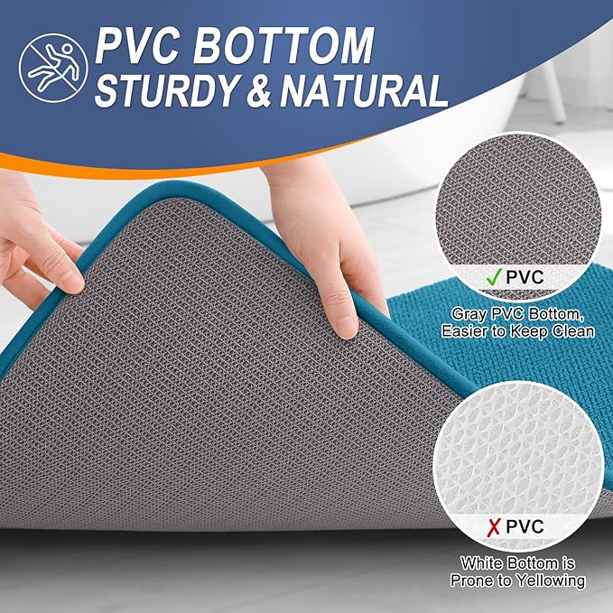 OLANLY Thick Memory Foam Bath Mat Rug 59x24, Extra Soft Absorbent Bathroom Rug, Quick Dry Bath Mat, Non-Slip, Machine Washable Carpet for Bathroom, Tub and Shower, Home Decor Accessories, Peacock Blue