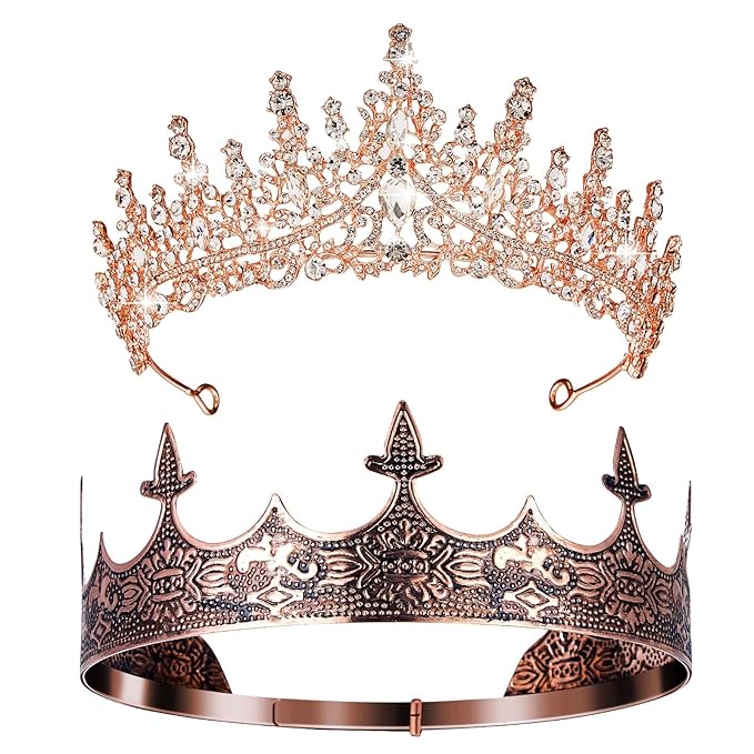 Sureio 2 Pcs King and Queen Crowns Set Antique Baroque Royalty Tiaras Costume Accessories for Halloween Couple Cosplay, Birthday Wedding Prom Party(Novel Style)
