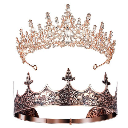 Sureio 2 Pcs King and Queen Crowns Set Antique Baroque Royalty Tiaras Costume Accessories for Halloween Couple Cosplay, Birthday Wedding Prom Party(Novel Style)