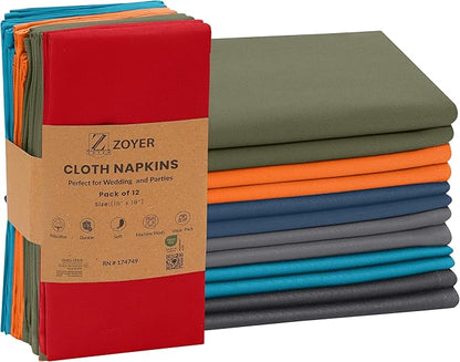 Zoyer Cloth Napkins Set of 12, 18x18 Inches Cotton Enrich Napkins Cloth ‎Washable, Soft & Durable Dinner Napkins for Parties, Wedding, Christmas, ‎Thanksgiving & Everyday Use - Multi Color 2 Each