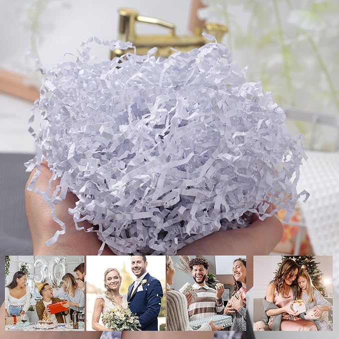 VGOODALL 2LB White Crinkle Paper Filler, Shredded Confetti Paper for Gift Basket Filling Wedding Anniversary Party Gift Box Filler Stuffing