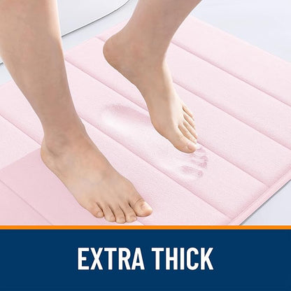 OLANLY Memory Foam Bath Mat 44x24, Super Soft Absorbent Bathroom Rugs, Quick Dry, Machine Washable Shower Floor Rugs, Bathmat Carpet, Bathroom Home Decor Accessories, Pink