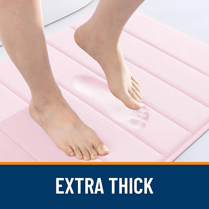 OLANLY Memory Foam Toilet Rugs U Shaped 24x20, Super Soft Absorbent Contour Bath Rugs, Quick Dry, Machine Washable Toilet Mat, Bathmat Floor Carpet, Bathroom Home Decor Accessories, Pink