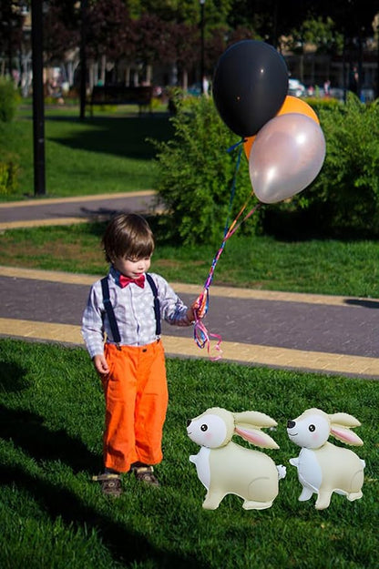 Cute Cartoon Bunny Standing Balloon,23in Cream White Rabbit Balloons Decorations for Animals Theme Birthday Party, Baby Shower, Gender Reveal,Easter Balloons,Set of 2