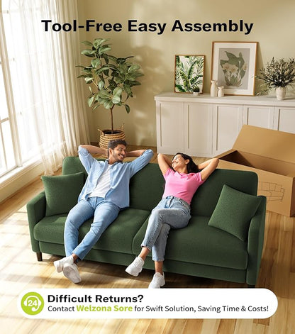 83" Couches for Living Room, Comfy Sofas for Living Room, Teddy Sofa Couch, Tool-Free Setup Loveseat Sofa, All-Wood Love Seat Couches, Small Couch 2 Pillows Included, Green