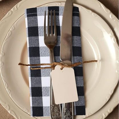 Urban Villa Cloth Napkins Set of 12 20x20 Inches 100% Cotton Napkins Cloth Washable Durable Reusable Absorbent Table Dinner Napkins Cloth for Hotel Lunch Restaurant Weddings Parties-Black white Checks
