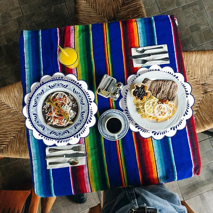 100 Pcs Talavera Paper Placemats 13.5 Inches Scalloped Cantaritos De Barro Mexicanos Paper Placemats Disposable Blue and White Party Decorations for Mexican Wedding Baby Shower Party Decor