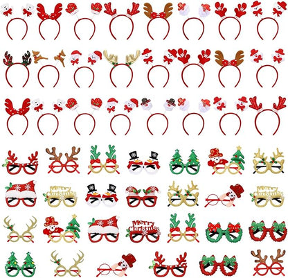 Hiboom 64 Pcs Christmas Glasses Frame and Headbands Set, Glitter Eyewear with Christmas Headband for Adults Holiday Party Decoration Photo