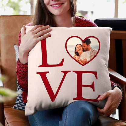 Be Burgundy Custom Love Photo Pillow Cover 16x16 Inch – Personalized Couple Pillow with Heart Photo, Romantic Gift for Lovers, Engagement, Wedding, or Anniversary Home Decor Cushion