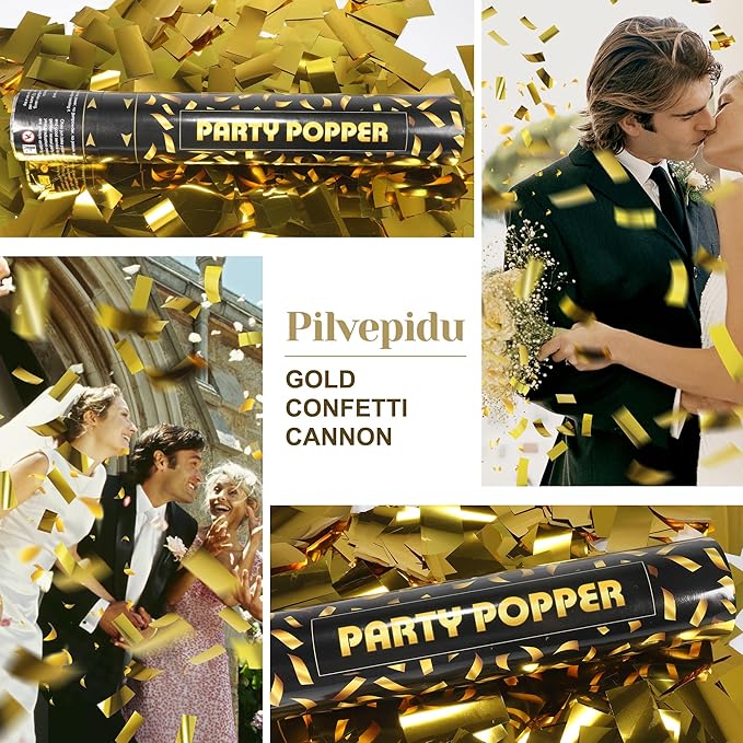 Confetti Cannon,Gold Confetti Poppers 6 Pack 12 Inch Party Poppers For Wedding,Birthday,Christmas,New Year eve Party,Celebrations,Baby Shower Decorations,Graduation