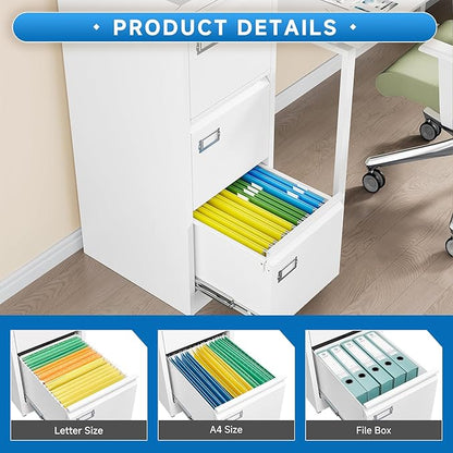 3 Drawer File Cabinet with Lock Metal Vertical File Storage Cabinet Office Home Steel Vertical File Cabinet for A4 Legal/Letter Size Narrow File Cabinet Locked,Assembly Required