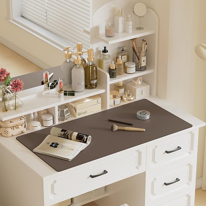 Aothia Leather Desk Pad Protector, Mouse Pad, Office Desk Mat, Non-Slip PU Leather Desk Blotter, Laptop Desk Pad, Waterproof Desk Writing Pad for Office and Home (Coffee, 36" x 17")