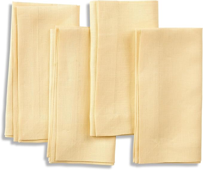 Solino Home Linen Napkins Set of 4-100% Pure Linen Golden Straw Dinner Napkins Cloth 20 x 20 Inch for Fall, Autumn - Fete, Handcrafted and Machine Washable