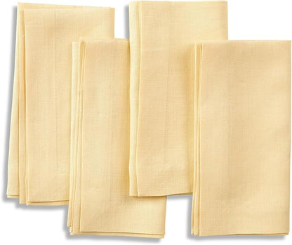 Solino Home Linen Napkins Set of 4-100% Pure Linen Golden Straw Dinner Napkins Cloth 20 x 20 Inch for Fall, Autumn - Fete, Handcrafted and Machine Washable