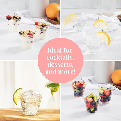 Set of 100-5 oz Clear Plastic Cups - Prestee Hard Disposable Drinkware - Bulk Cocktail, Wine and Punch Tumblers - Party and Event Drinking Cups