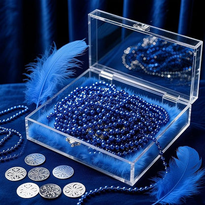 220 PCS Blue Bead Necklace, 33 Inch Mardi Gras Christmas Beads, Bulk Metallic Party Beads for Mardi Gras Parade, St Patricks Day, Wedding, Birthday, Pirate Carnival Party Favors