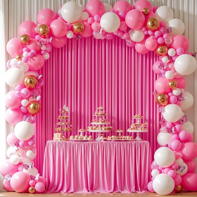 16 x 10ft Hot Pink Backdrop Curtains for Girls Party Photo Background Curtains Wrinkle Free Drapes for Backdrop Long Curtain for Wedding Bridal Shower Valentine's Day Birthday Baby Shower, 4 Panels
