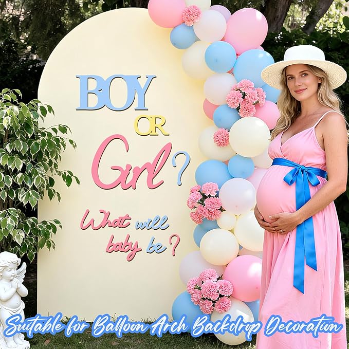 Large Wooden Boy or Girl Signs Gender Reveal Party Decoration Ideas Decals for Balloon Arch Oh Baby Shower Letters Sign He or She What Will Baby Be Stickers for Backdrop Pregnancy Banner Photo Props