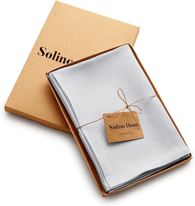 Solino Home Linen Napkins Set of 4-100% Pure Linen Silver Cloud Dinner Napkins Cloth 20 x 20 Inch for Fall, Autumn - Fete, Handcrafted and Machine Washable