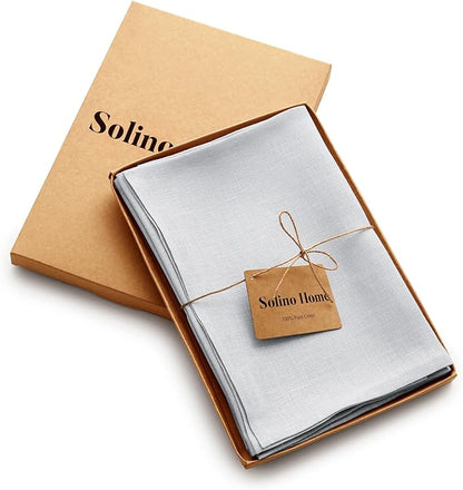 Solino Home Linen Napkins Set of 4-100% Pure Linen Silver Cloud Dinner Napkins Cloth 20 x 20 Inch for Fall, Autumn - Fete, Handcrafted and Machine Washable