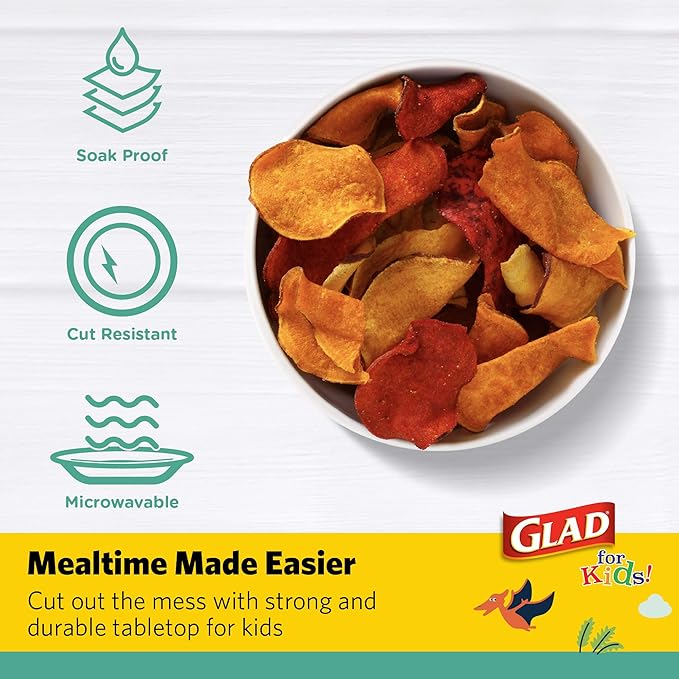Glad for Kids Dinosaurs Paper Snack Bowls with Lids - Disposable Snack Cups with Lid, Dinosaur Party - Heavy Duty Disposable Microwavable Paper Bowls for Soup, Ice Cream - 120 Count, Glad Snack Cups