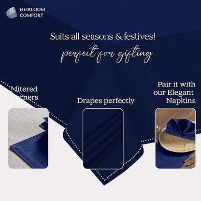 Indigo Blue 100% Cotton Tablecloth, Table Cover 52x70 Inch, Fits 4-6 Seats, Soft, Durable, Washable, Wrinkle Resistant, Rectangle Table Cloth for Dining, Birthdays, Summer Gatherings