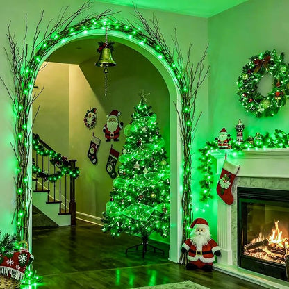 JMEXSUSS Connectable 100 LED Green Christmas Lights, 8 Modes Plug-in Green Lights Indoor, 33ft Clear Wire Grinch Twinkle String Light Outdoor for Grinch Christmas Tree Xmas Decor