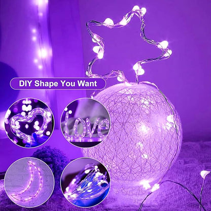 Fairy Lights,Silver Wire String Lights Waterproof,Battery Operated 7FT 20LED Firefly Starry Moon Lights for DIY Christmas Wedding Party Bedroom Decor (Purple, 24 Pack)
